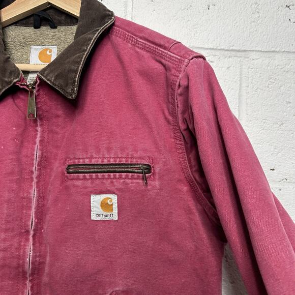 Y2K Carhartt Sherpa-Lined Detroit Jacket “Raspberry” WJ097 - Picture 3 of 16